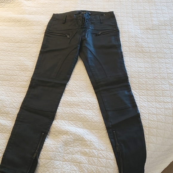 Leara Woman waxed denim slim fit jeans, Black size 4 (small 4) lace up front - Picture 1 of 6